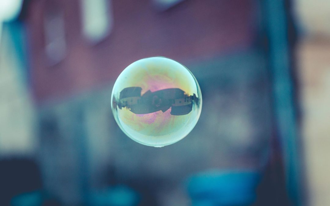 Bubble floating in front of a building